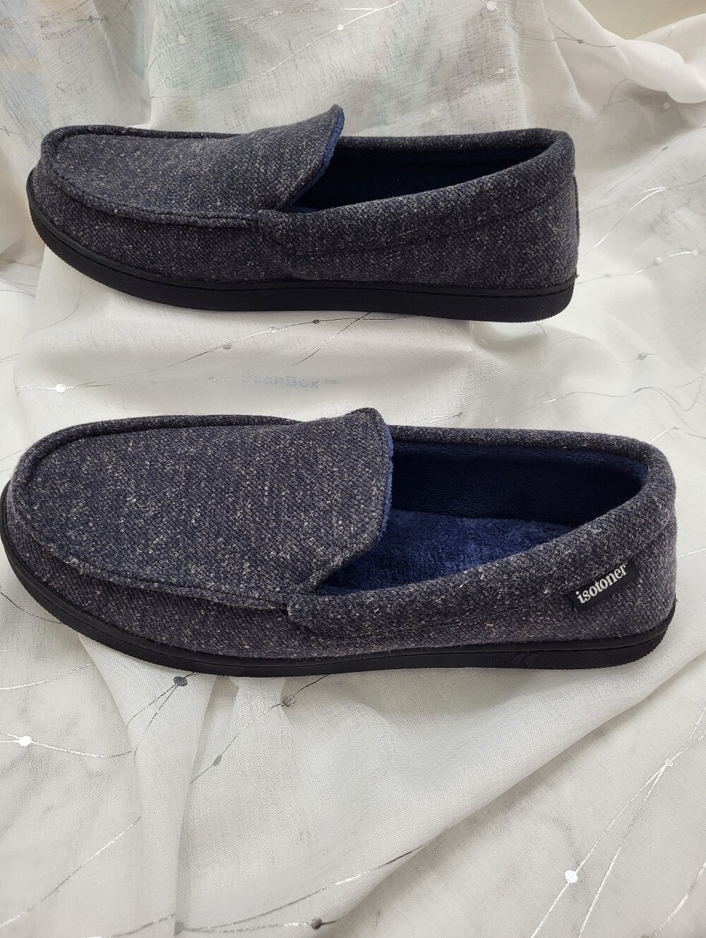 Isotoner Signature Men's Memory Foam High Back Slippers Navy Size 9.5-10.5 NWOT